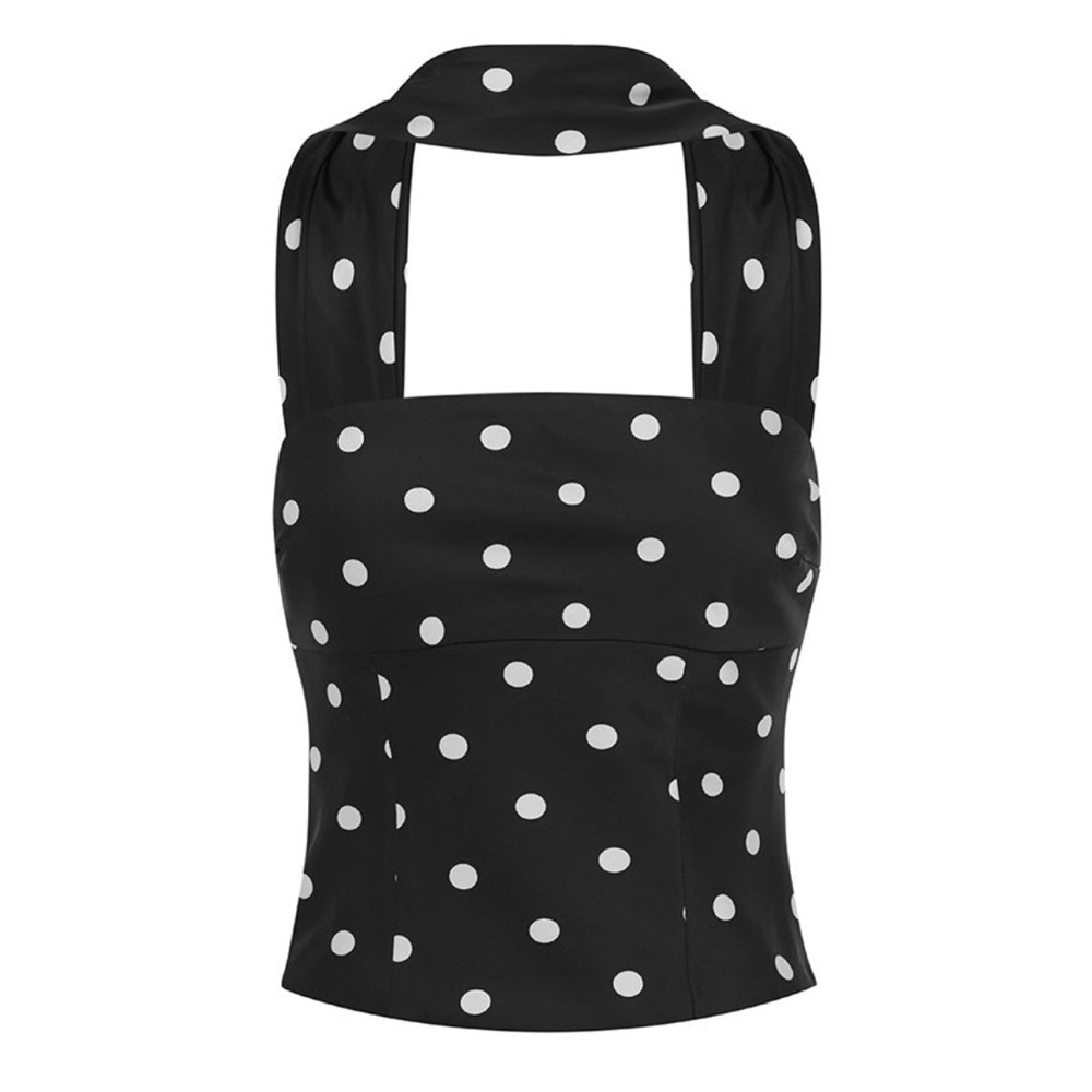 Black and White Polka Dot Halter Tank Top